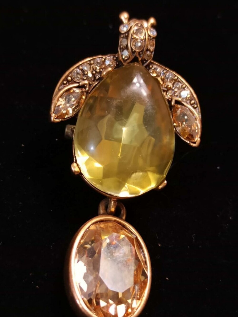 Vintage Made in USA Crystal Bee Brooch Gold Tone Statement Pin